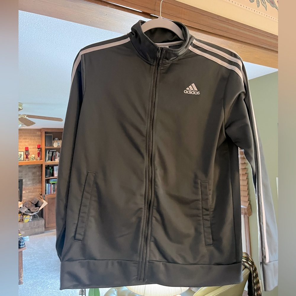 Boys 14-16 Adidas Grey and white zip up jacket.